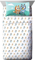 Bluey & Bingo 4 Piece Toddler Bedding Set â€“ Includes Comforter, Sheets & Pillowcase, Super Soft Fade Resistant Microfiber, Official Licensed Toddler Bed Set for Boys and Girls, Blue