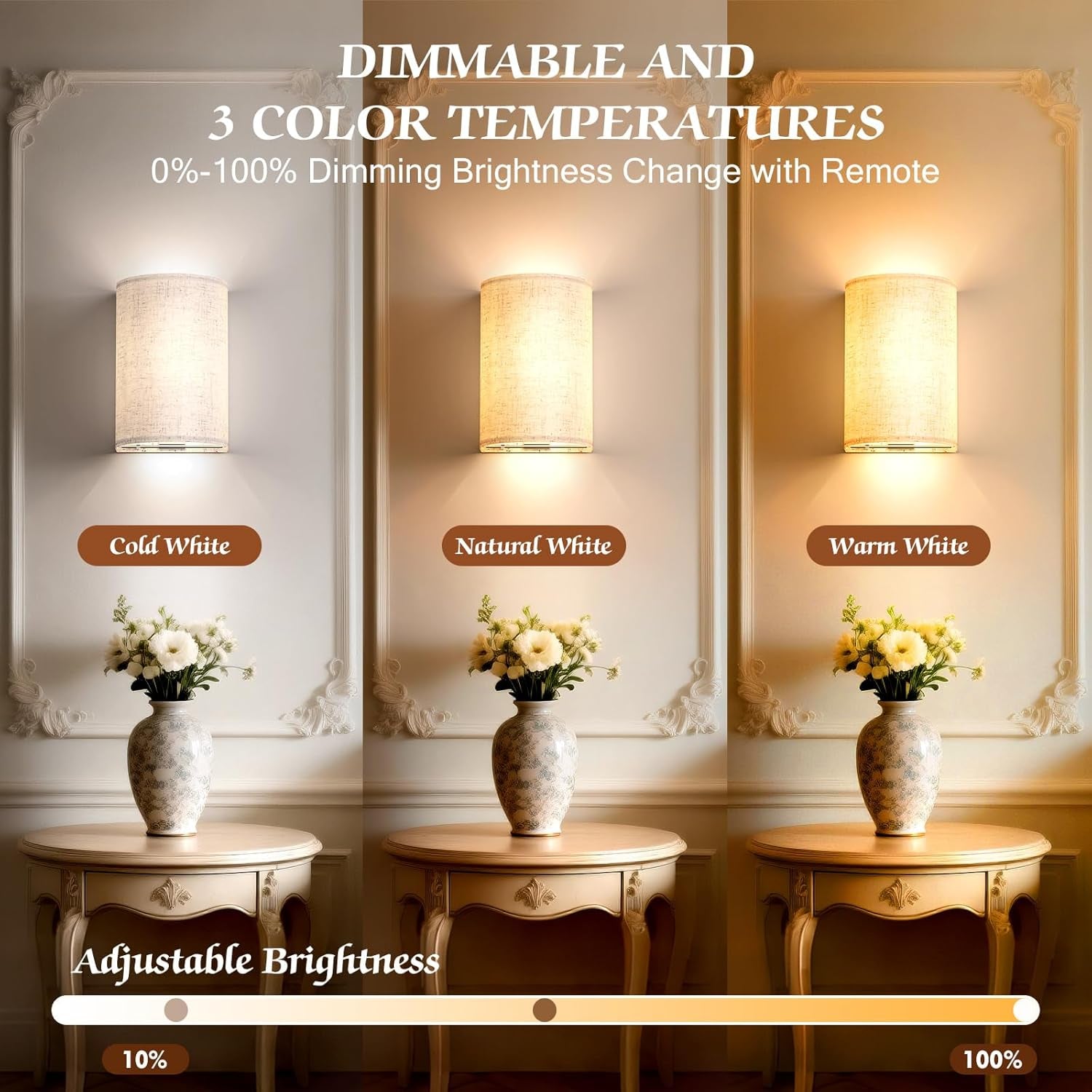Battery Operated Wall Sconce: Wireless Wall Sconces Set of Two Magnetic Lamp Rechargeable Lights Dimmable with 16 RGB Colors Fabric Linen Shade with Remote Walls Decor for Bedroom Living Room