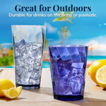 Optix Plastic Reusable Drinking Glasses (Set of 16) 14Oz Rocks & 20Oz Water Cups in Coastal Colors | Bpa-Free Tumblers, Made in USA | Top-Rack Dishwasher Safe
