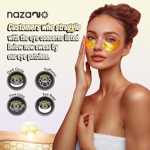 24K Gold under Eye Patches - 60 Pack for Puffy Eyes, Dark Circles, Bags & Wrinkles with Collagen & Hyaluronic Acid - Eye Care Pads for Daily Skincare (Gold)