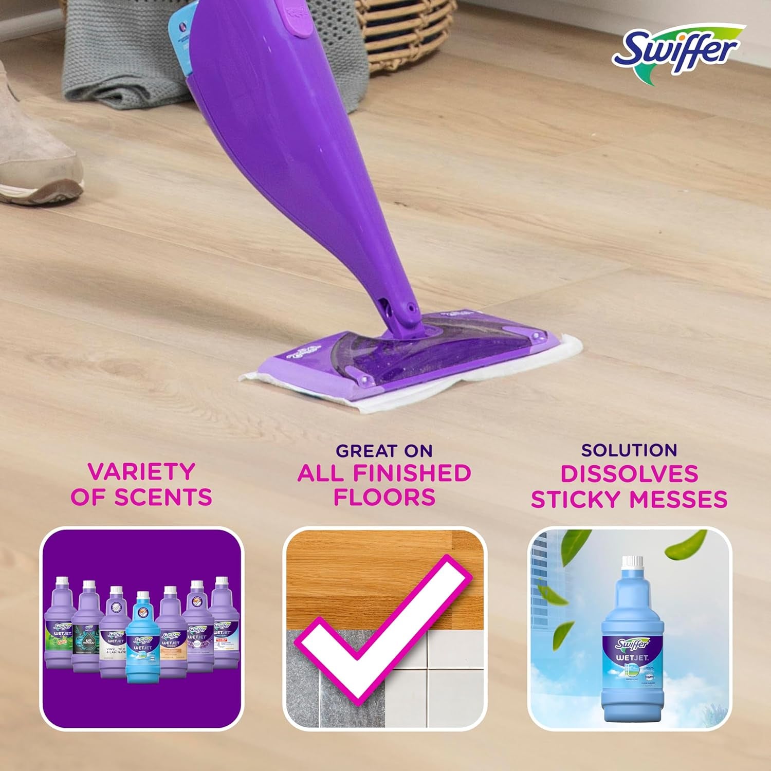 Wetjet Multi-Purpose and Hardwood Liquid Floor Cleaner Solution Refill, with Gain Scent, 42.2 Fl Oz Each, (Pack of 2)