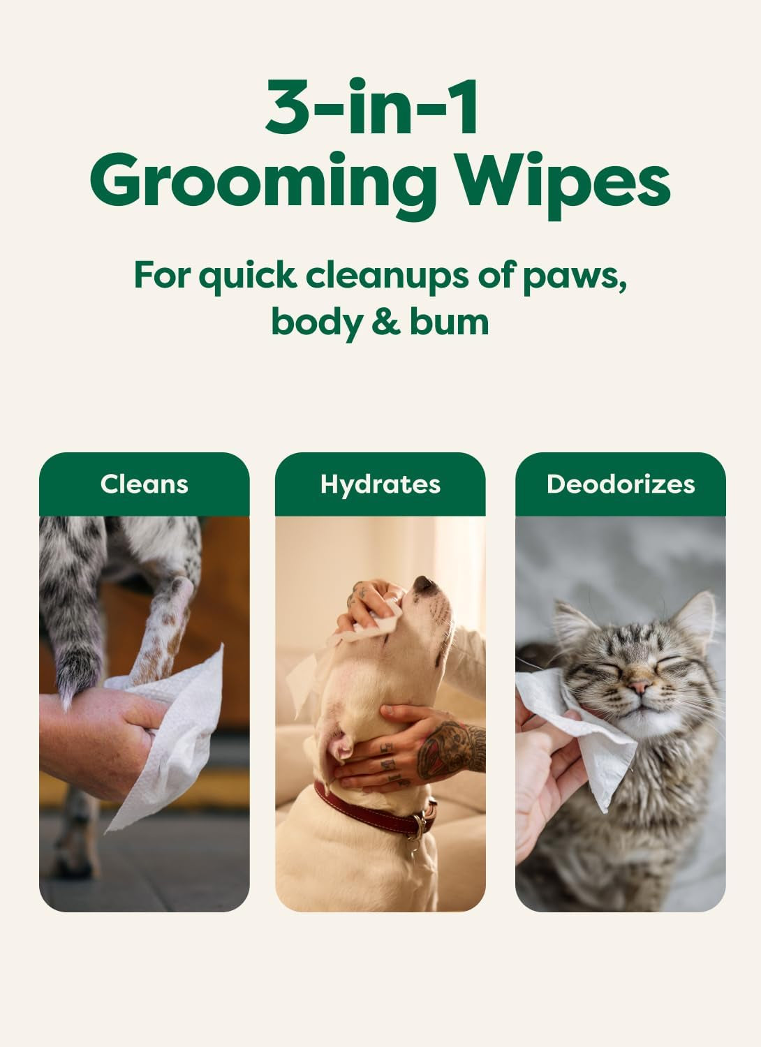 Pet Wipes for Dogs and Cats, Hypoallergenic, Cleaning and Hydrating, for Grooming Paws, Body and Butt, Unscented, 400 Count