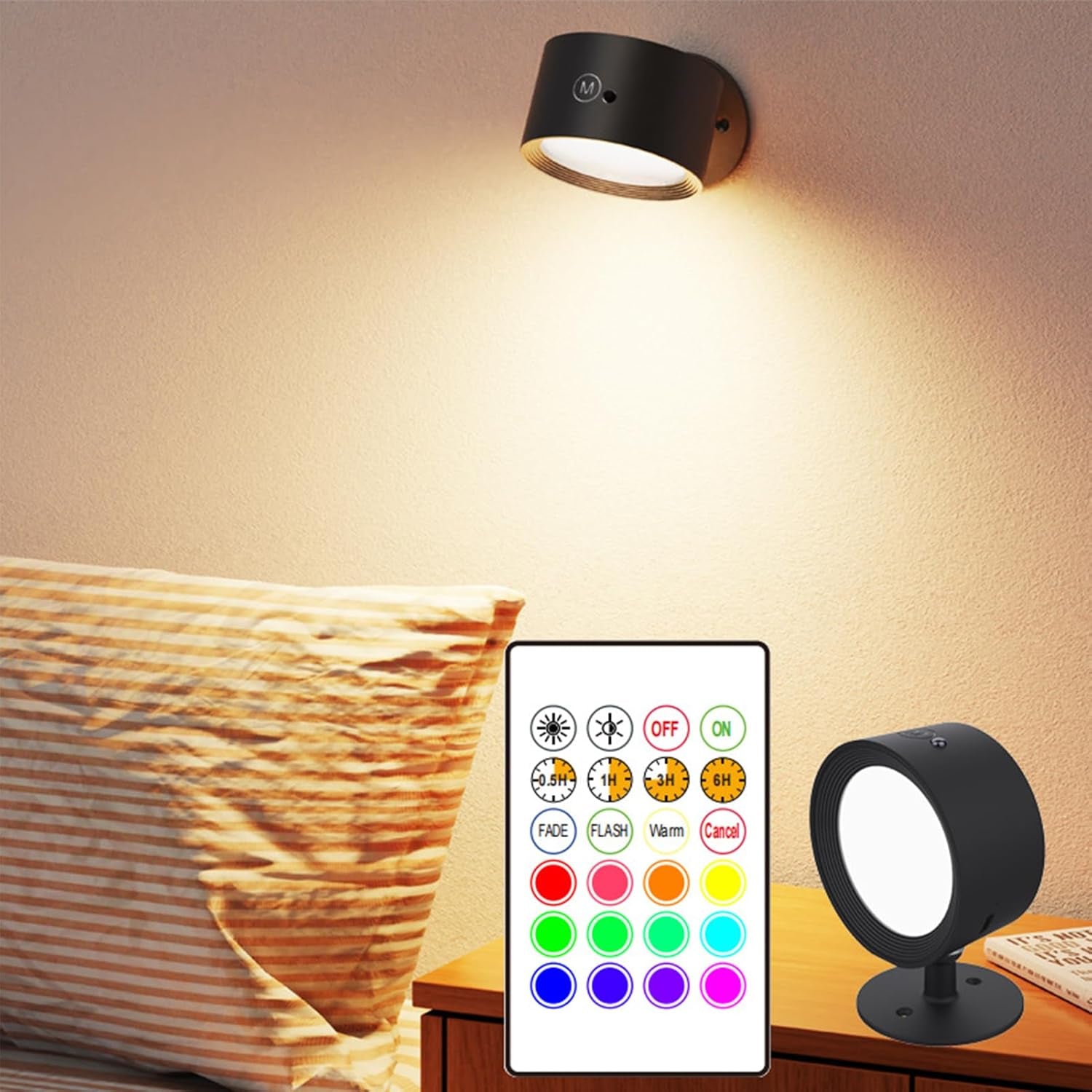 Magnetic Wall Sconce Dimmable, 2 Pack Rechargeable Battery Operated USB, Picture Painting Wall Light with Remote, Halloween Christmas Lights LED Wall Mounted Lamp (Black#A)
