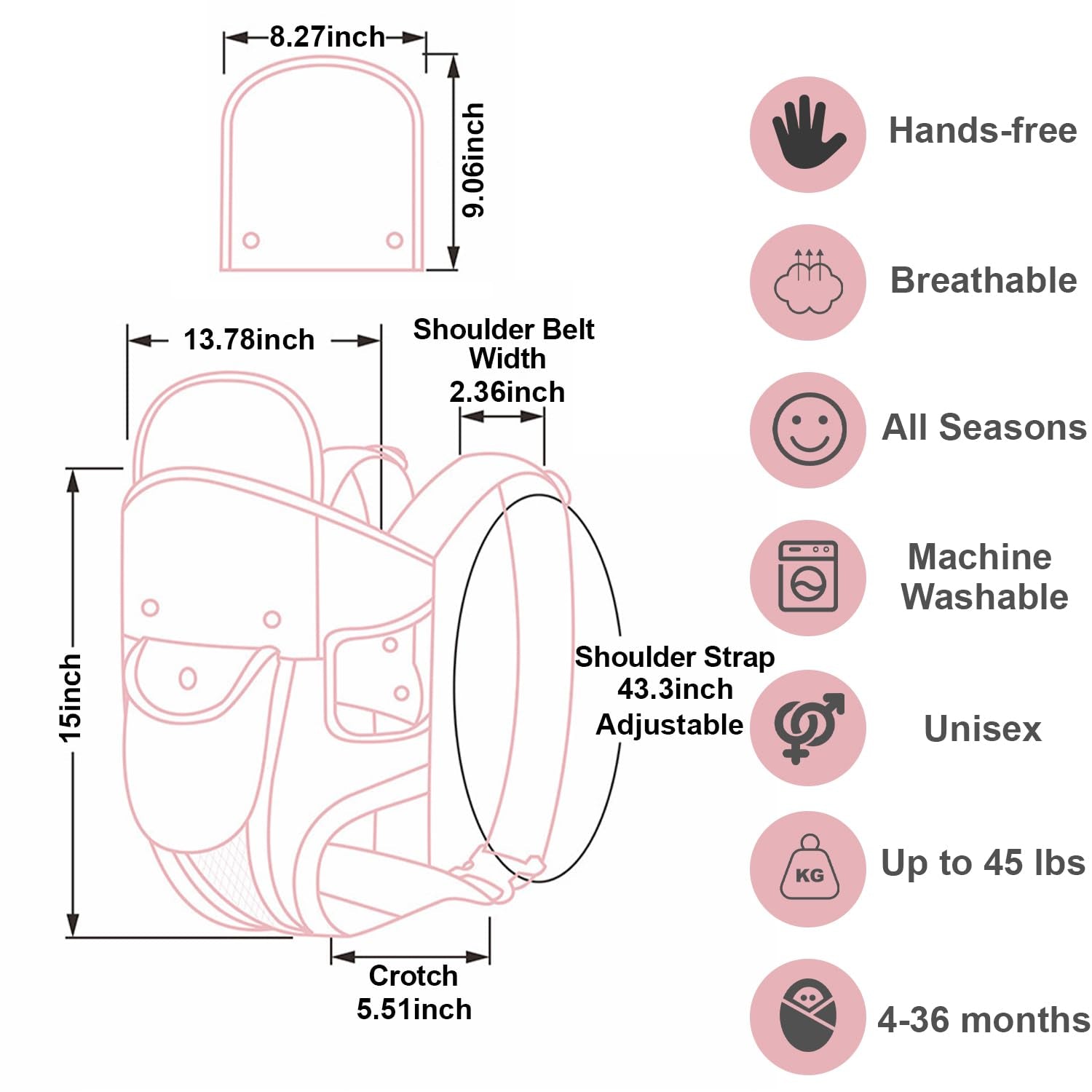 4-In-1 Baby Carrier Newborn to Toddler, Infant Carrier Ergonomic Adjustable Holder Portable Convertible Front and Back Backpack Carry for Infants Toddlers Babies 7-45 Pounds (Pink)