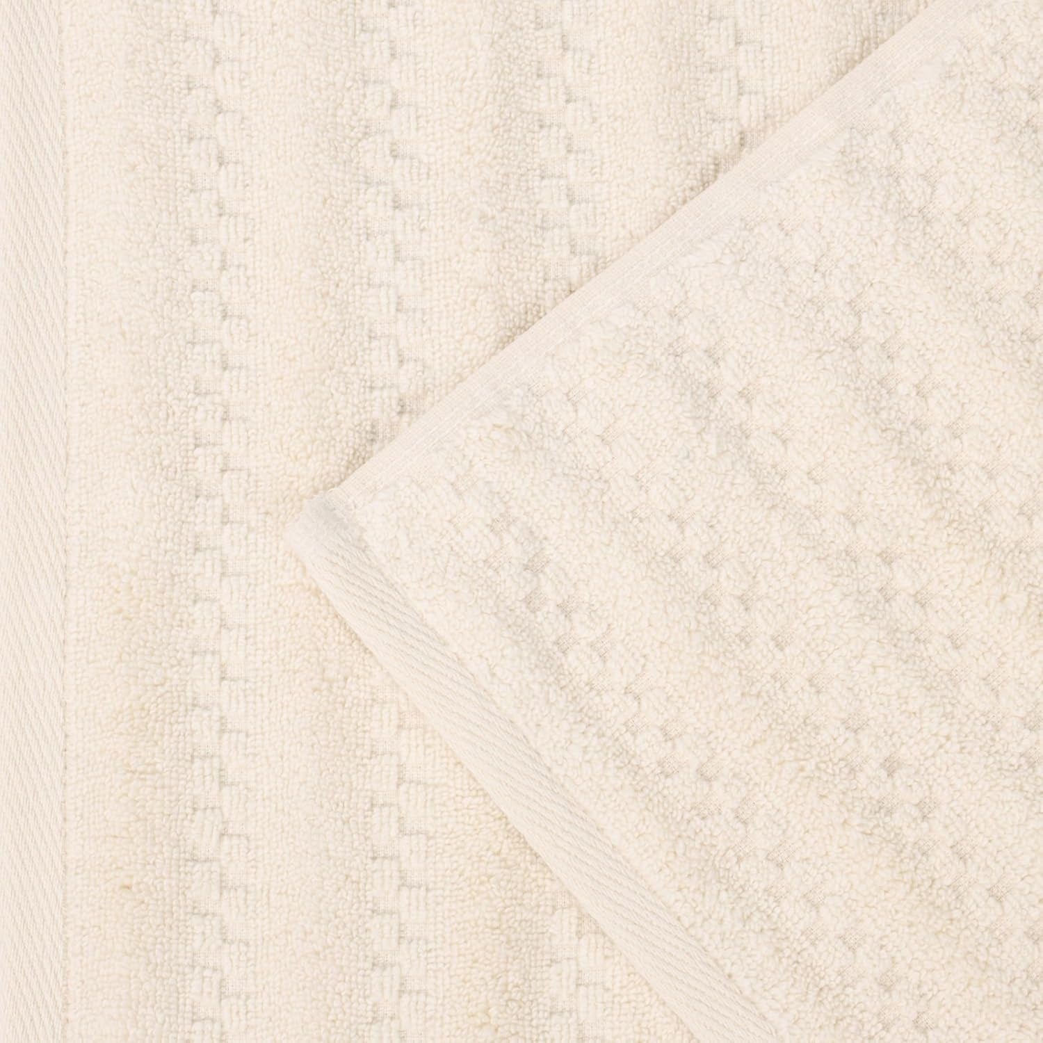Zuma Zero Twist Cotton Medium Weight Towels, for Guest Bath, Bathroom, Shower, Spa, Plush Towels, Bath Essentials, Waffle Textured Stripes, 3 Piece Assorted Towel Set, Ivory