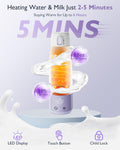 Portable Bottle Warmer for Breastmilk: Baby Milk Warmer with Smart Touch LED Temperature Control | Food-Grade Cordless on the Go Heating Bottle - 5 Mins Quick Milk Heating & Water 12 Ounces