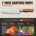 Santoku Knife, 7 Inch Japanese Chef Knife for Vegetable Chopping & Meat Dicing, High Carbon German Steel, Ergonomic Handle - Fiery Phoenix Series