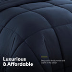 5 Piece Comforter Set Bag Solid Color All Season Soft down Alternative Blanket & Luxurious Microfiber Bed Sheets, Navy, Twin