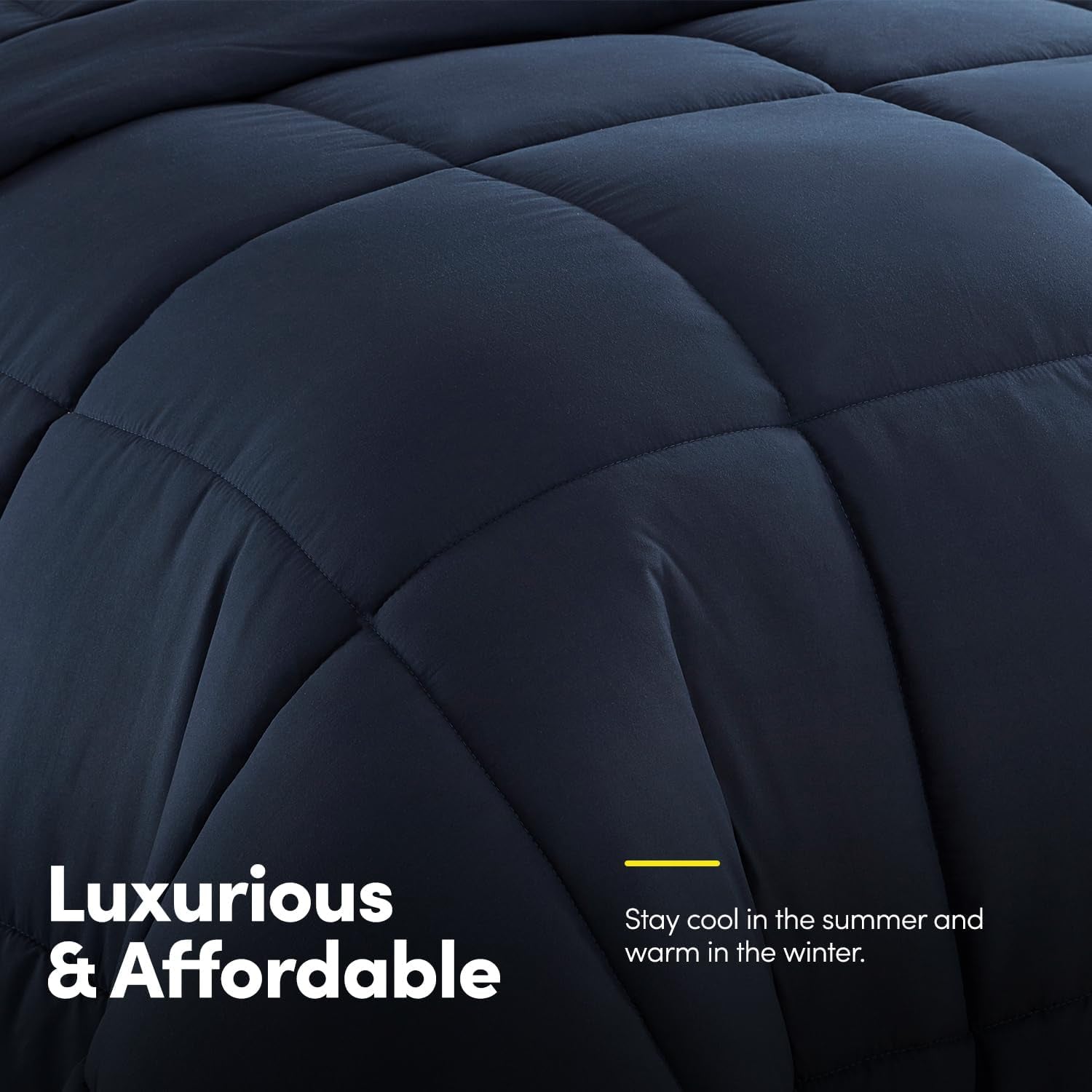 5 Piece Comforter Set Bag Solid Color All Season Soft down Alternative Blanket & Luxurious Microfiber Bed Sheets, Navy, Twin