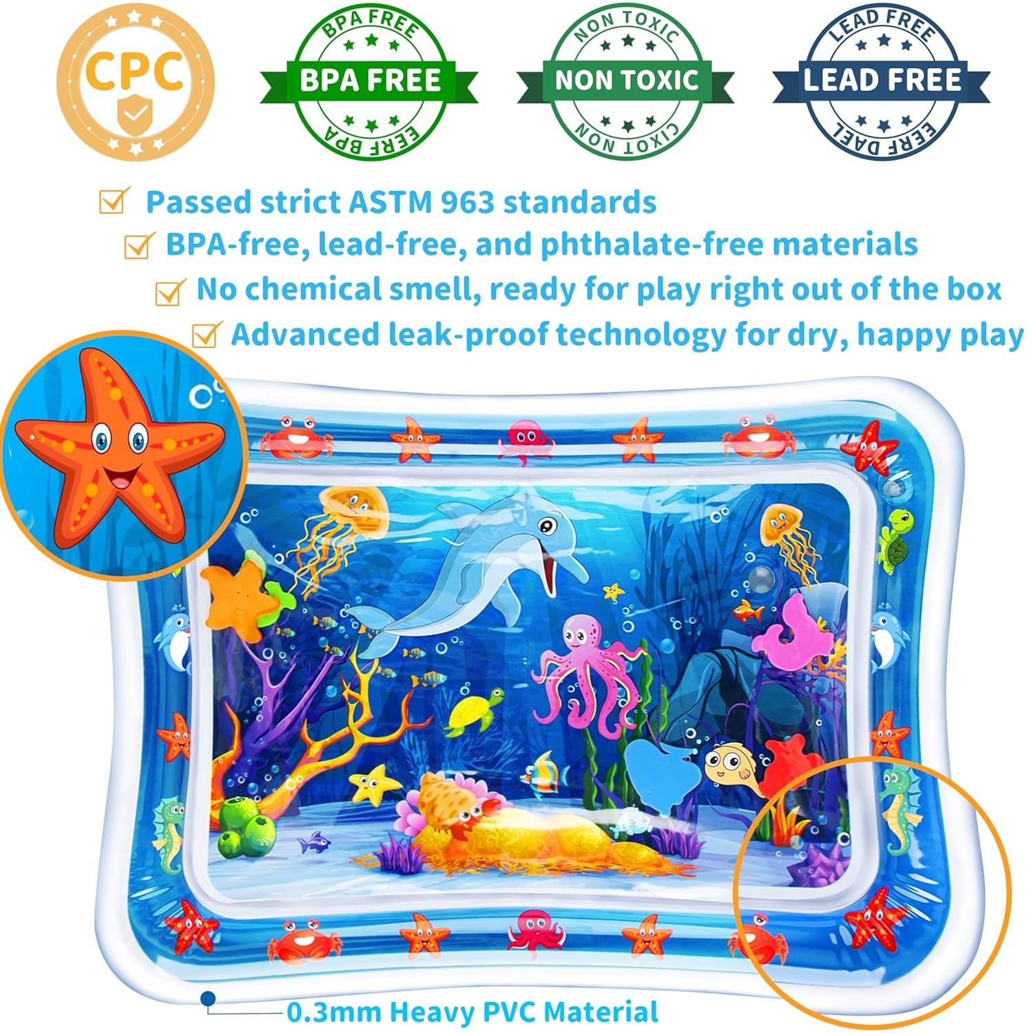 Tummy Time Water Mat丨Inflatable Tummy Time Water Play Mat for Babies, Infants and Toddlers 3 to 24 Months Promote Development Toys Baby Toys Essentials and Gifts
