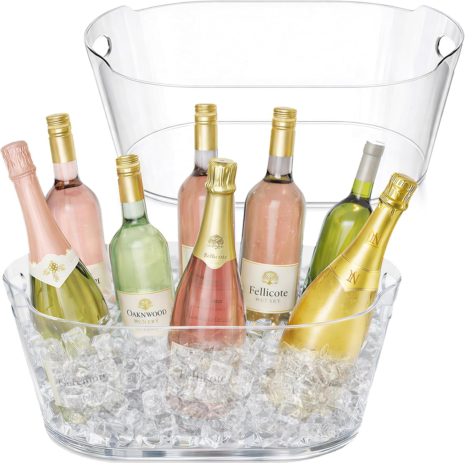 11.5L Ice Bucket for Parties 2 Pcs, Large Plastic Drink Cooler for Champagne Wine, Beer, Clear Beverage Tub for Mimosa & Cocktail Bar, Portable Chiller for Party Hosting & Serving