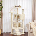 54 Inch Cat Tree Tower with Scratching Post, Multi-Level Cat Condo Pet House Play with Stable Base, Beige