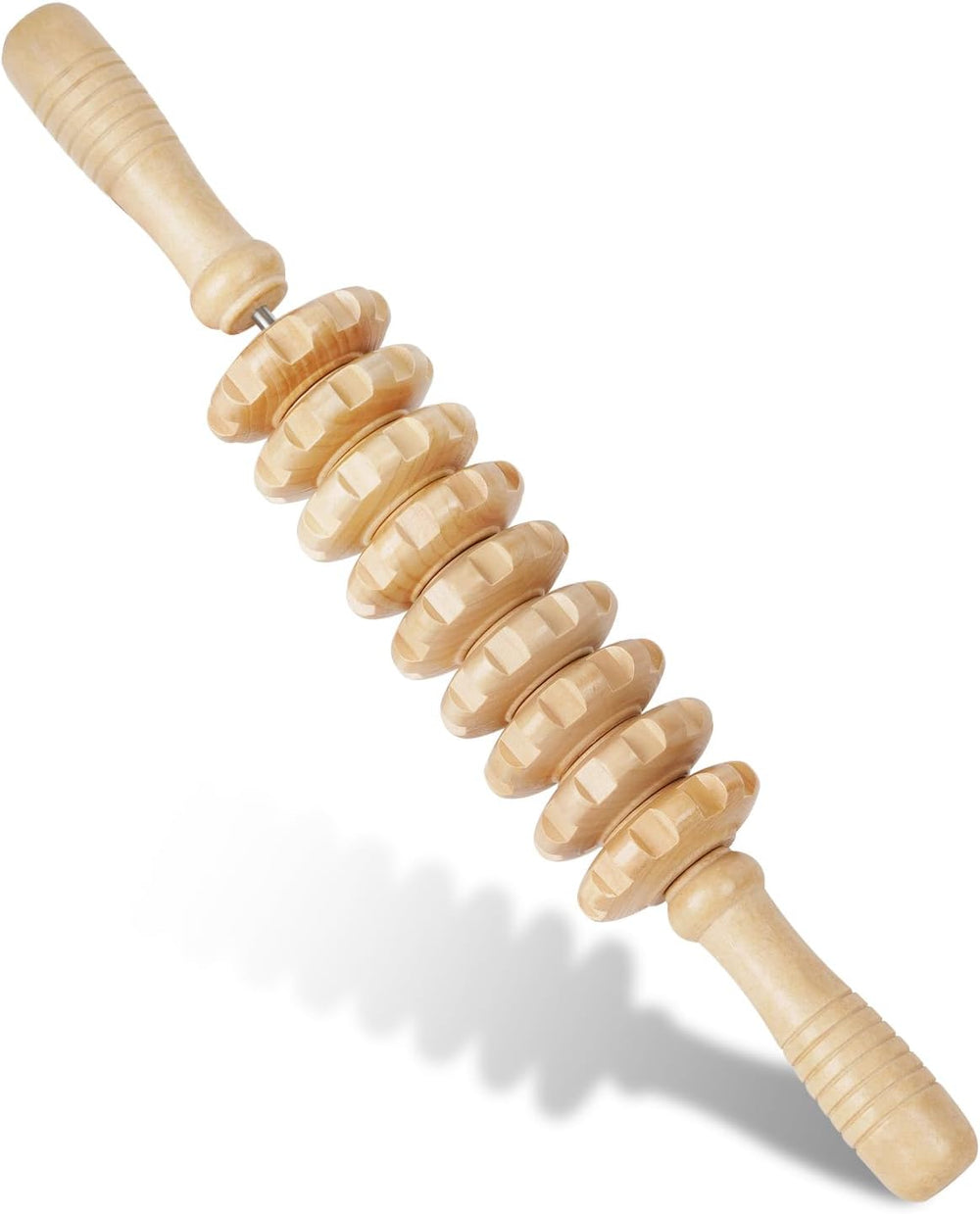 Manual Wooden Fascia Massage Roller Trigger Points for Release Cellulite Sore Muscle Blasting (Straight-9-Wheel)