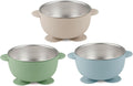 3 Pack Stainless Steel Baby Suction Bowls, Non-Slip Child Food Bowl with Silicone Sleeve for Kids Toddlers Infants, Unbreakable & Mess Free (Blue Green Beige)