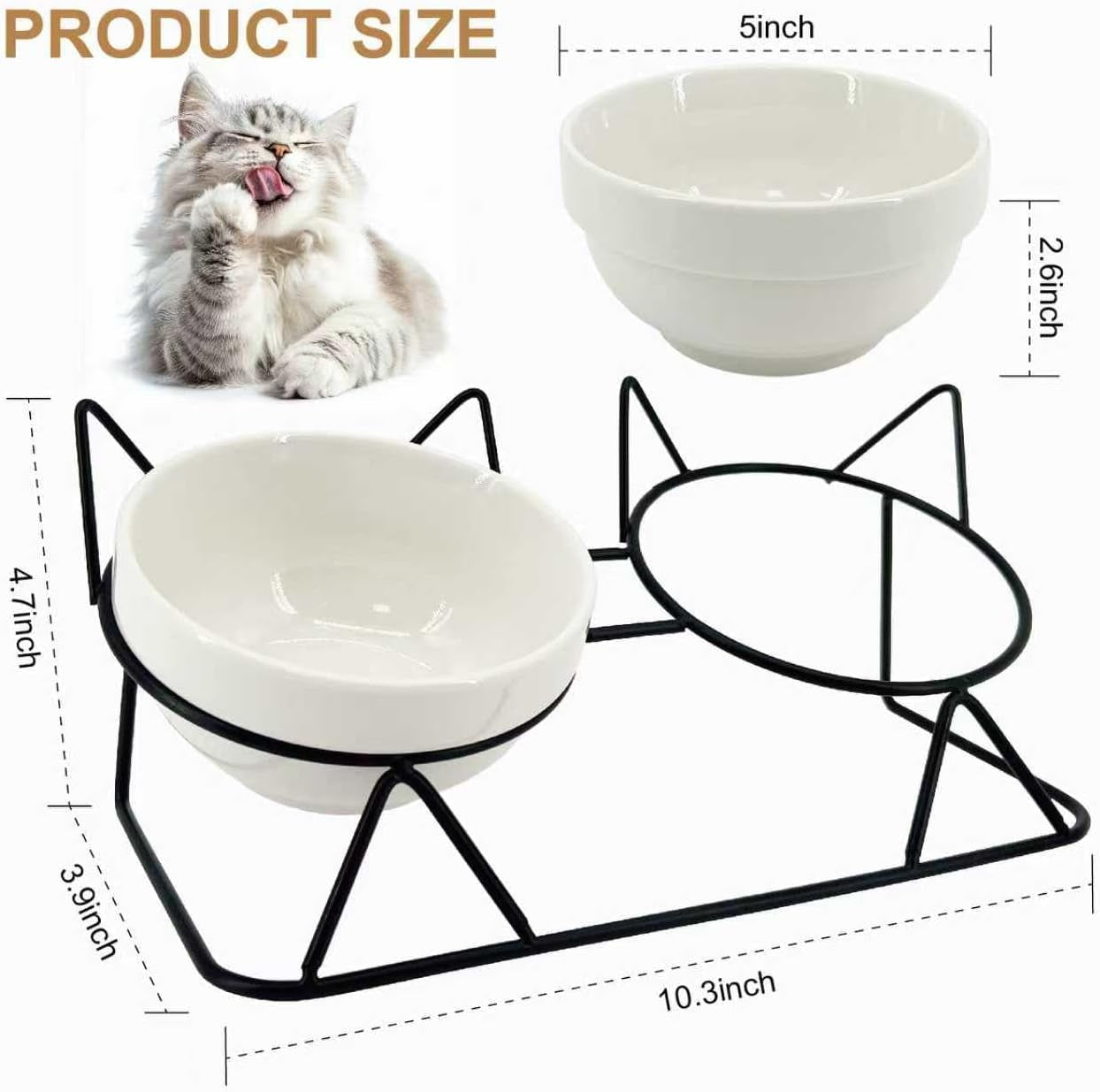 Elevated Tilted Cat Bowls for Indoor Catsï¼ŒRaised Ceramic Cat Bowl Elevated 15Â°,Pet Feeding Bowls for Food and Water anti Vomiting Bowl(Double Ceramics and Tilt Shelf) Suitable
