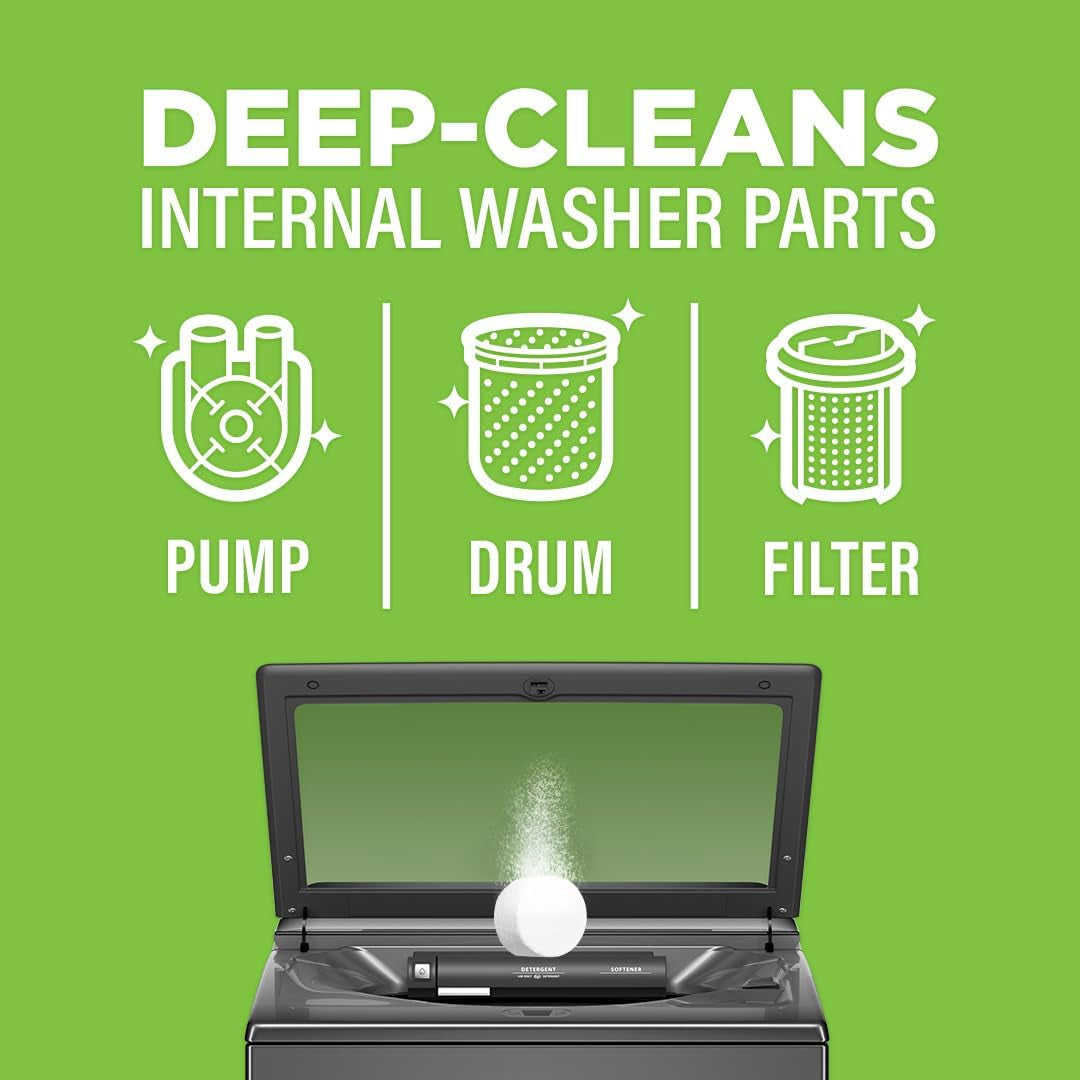 Washing Machine Cleaner, Helps Power Away Odor Causing Bacteria & Grime Deep inside Pump, Valve & Hoses, 6 Time Release Tablets, 6 Month Supply