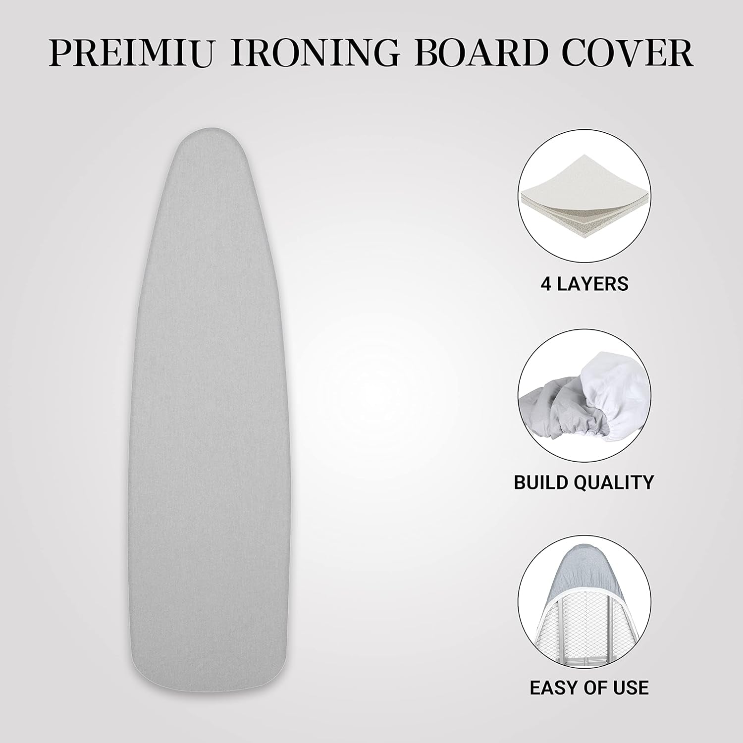 Ironing Board Cover and Pad | 100% Cotton Cover with Padding Standard Size with Aluminum Coating | Heat-Reflective Ironing Board with Elastic Edges Set | 54"X15" Grey