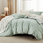 Full Comforter Set - Sage Green Bed Set, 3 Pieces Cute Floral Bedding, 1 Soft Reversible Botanical Flowers Comforter and 2 Pillow Shams