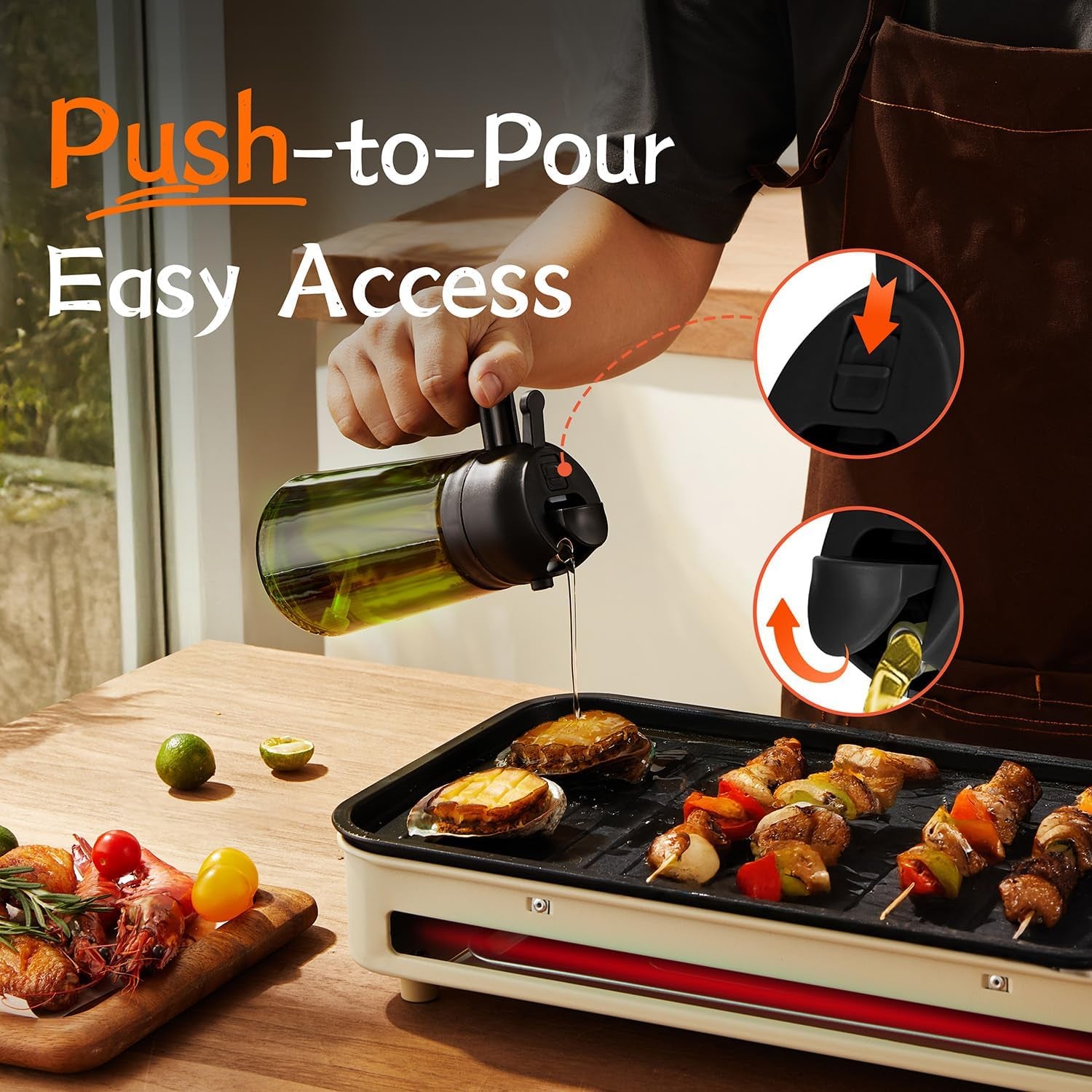 - Original 16Oz/470Ml Olive Oil Dispenser Bottle for Kitchen Gadgets and Air Fryer Accessories - Olive Oil Sprayer for Cooking W/Stickers - Black&Green