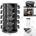 Black Countertop Rotating Spice Rack, round Empty 20-Jars Revolving Spice Rack Organizer, 135 Spice Labels with Funnel Complete Set, for Kitchen Countertop, Cabinet