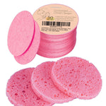 50-Count Compressed Facial Sponge for Daily Facial Cleansing and Exfoliating, 100％ Natural Cosmetic Spa Sponges for Makeup Remover, Reusable, Pink