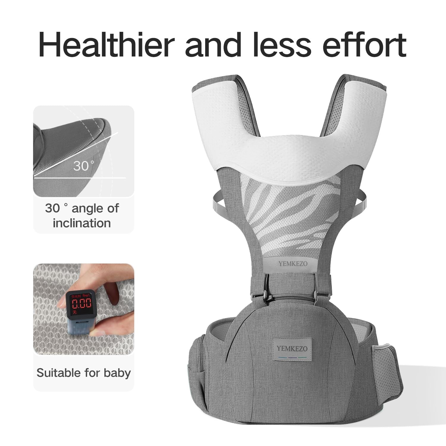 Baby Carrier Newborn to Toddler with Hip Seat, Multifunction Baby Hip, 4-In-1 Ergonomic Infant Carrier (Ergonomic M Position) Adjustable & Removable Baby Holder Carrier for 0-36 Months (Grey)