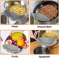 Clip on Strainer for All Pots Pan,Silicone Pasta Strainer Kitchen Gadgets,Collapsible Colander for Noodle,Vegetables,Fruit,Spaghetti (Grey)