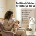 Portable Bottle Warmer for Travel - Car Waterless Bottle Warmer for Breastmilk & Formula Milk - Rechargeable Battery Powered Fast Heating with Temperature Control for on the Go Baby Feeding