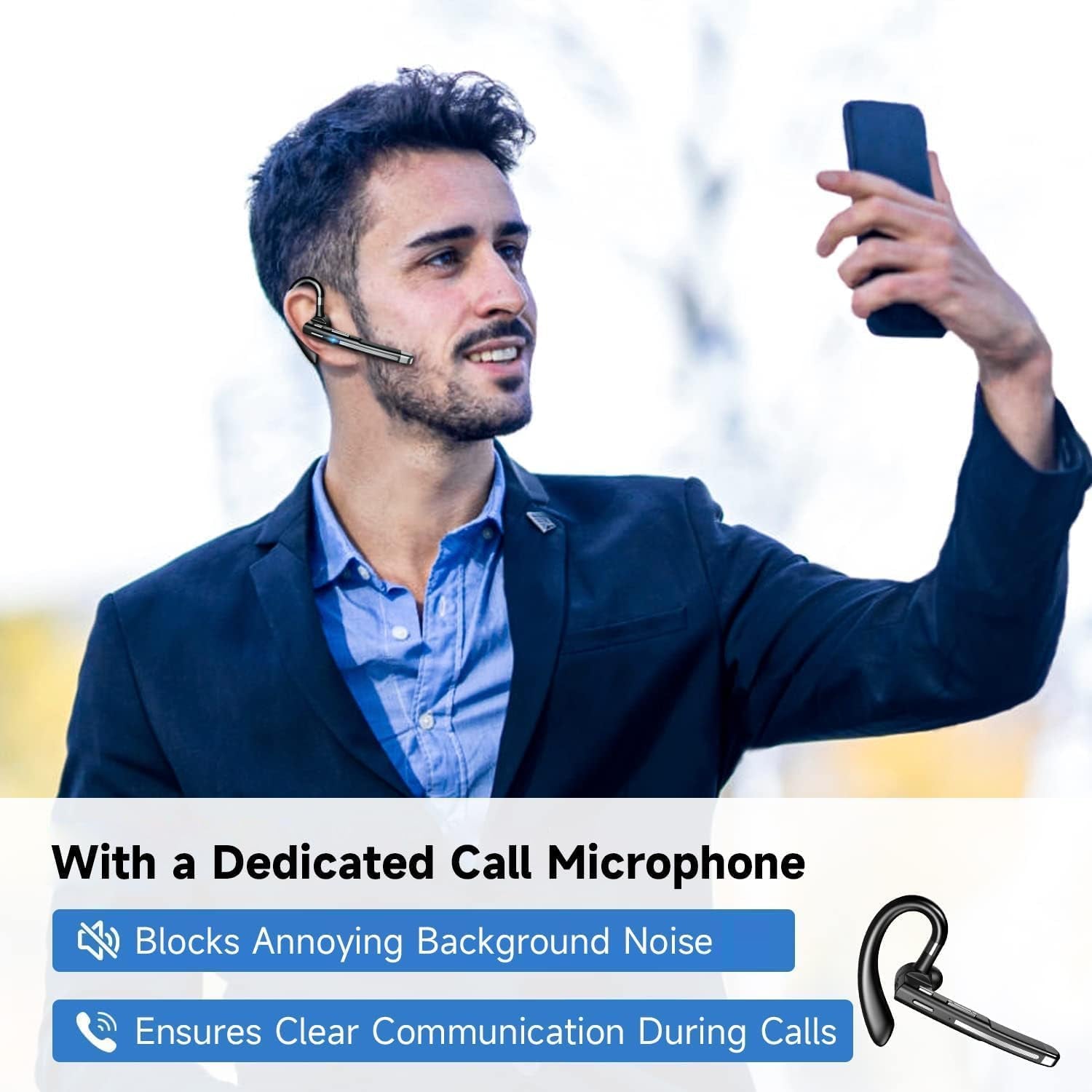 Bluetooth Headset V6.1,100Hrs Talk Time Wireless Earpiece with Mic for Work,Cvc8.0 Noise Cancelling Wireless Earbud, Business Earbud with 500 Mah Charging Case for Trucker/Home/Office Work