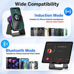 Wireless Induction Speaker 5-In-1 Bluetooth Speaker with Phone Stand,Stereo Sound, 3500Mah Rechargeable, 8 RGB Ambient Light, 360° Adjustable Holder for Iphone/Android/Ipad,Gifts for Men Women (Black)