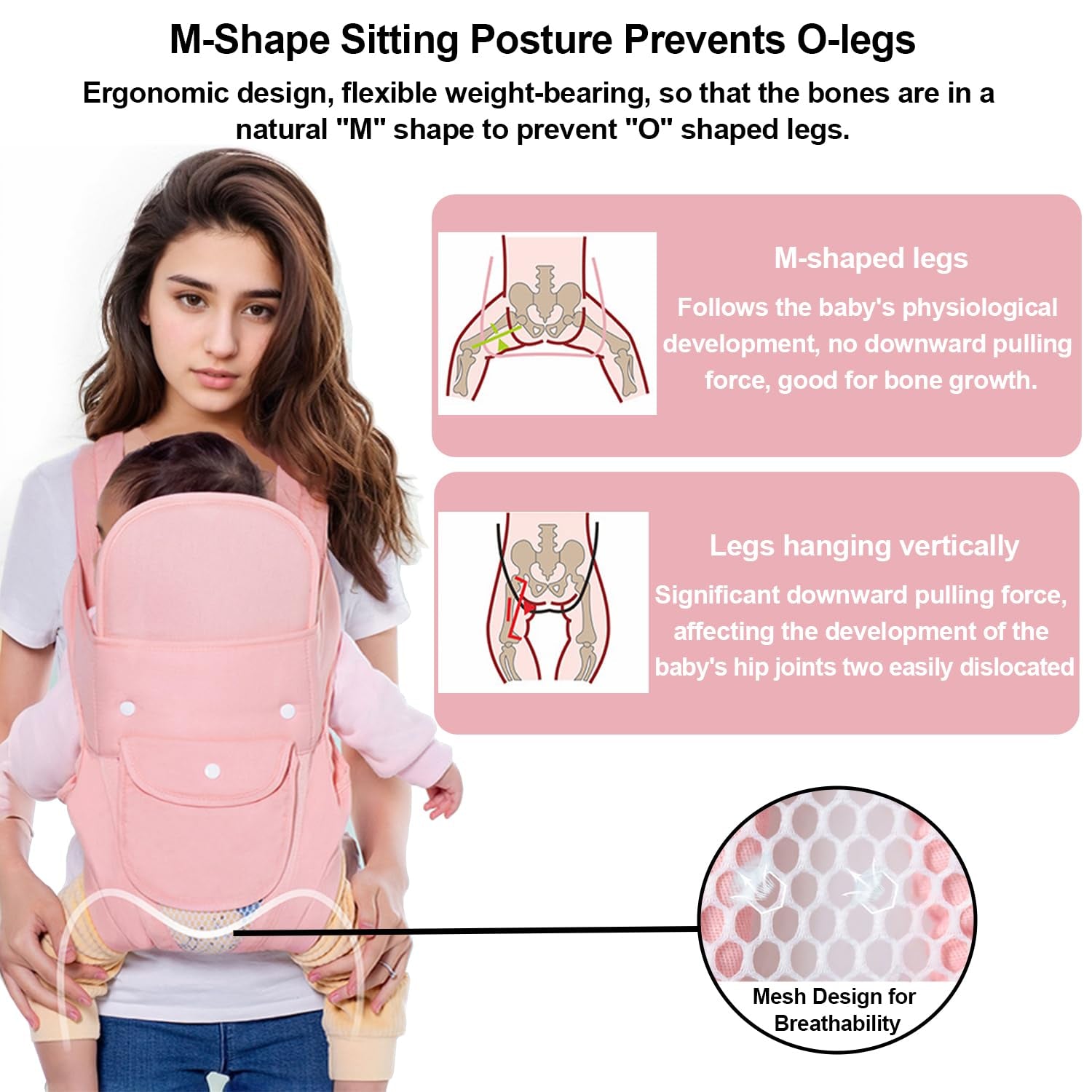 4-In-1 Baby Carrier Newborn to Toddler, Infant Carrier Ergonomic Adjustable Holder Portable Convertible Front and Back Backpack Carry for Infants Toddlers Babies 7-45 Pounds (Pink)
