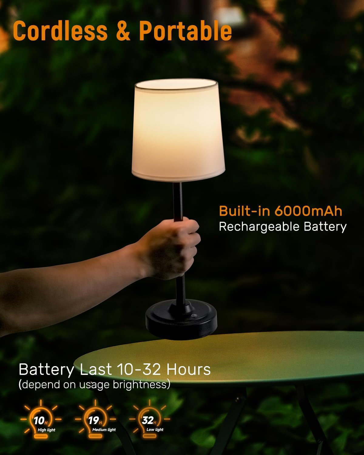Cordless Led Table Lamp,6000Mah Battery Powered Table Light,Wireless Lamps for Living Room Restaurant/Patio/Home Bar/Dining/Dinner/Bedside/Nightstand/Desk Lamp-Touch Lamp-Black/Vintage