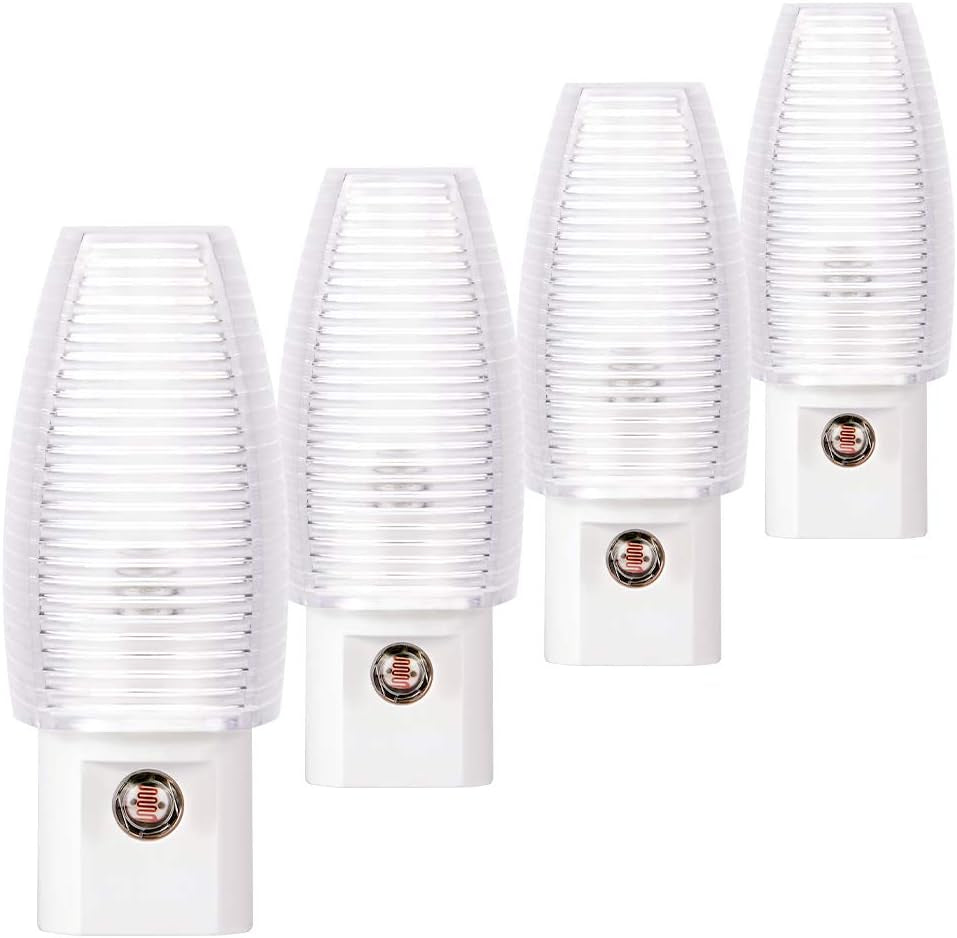Plug in Night Light, Neutral White LED Nightlight, Dusk to Dawn Sensor, Kids, Nursery, Bedroom, Bathroom,Hallway, Stairs, Kitchen, 4 Pack