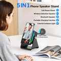 Wireless Induction Speaker 5-In-1 Bluetooth Speaker with Phone Stand,Stereo Sound, 3500Mah Rechargeable, 8 RGB Ambient Light, 360Â° Adjustable Holder for Iphone/Android/Ipad,Gifts for Men Women (Black)