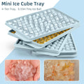 Mini Ice Cube Trays, 0.55” Tiny Pebble Ice for Iced Coffee & Cocktails, Fast Chill, Easy Twist Release, Stackable with Lid & Storage Bin (4 Pack, Blue)
