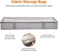 under Bed Storage Bags for Clothes and Blankets, Foldable Fabric Zipper Container with Clear Window and Reinforced Handles, Space Saving, 18 X 42 X 6 Inches, Gray, 2-Pack