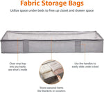 under Bed Storage Bags for Clothes and Blankets, Foldable Fabric Zipper Container with Clear Window and Reinforced Handles, Space Saving, 18 X 42 X 6 Inches, Gray, 2-Pack