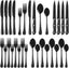 24-Piece Black Silverware Set with Steak Knives Flatware Set for 4 Food-Grade Stainless Steel Cutlery Set Mirror Polished Utensils Set Include Spoons and Forks for Home Kitchen Restaurant