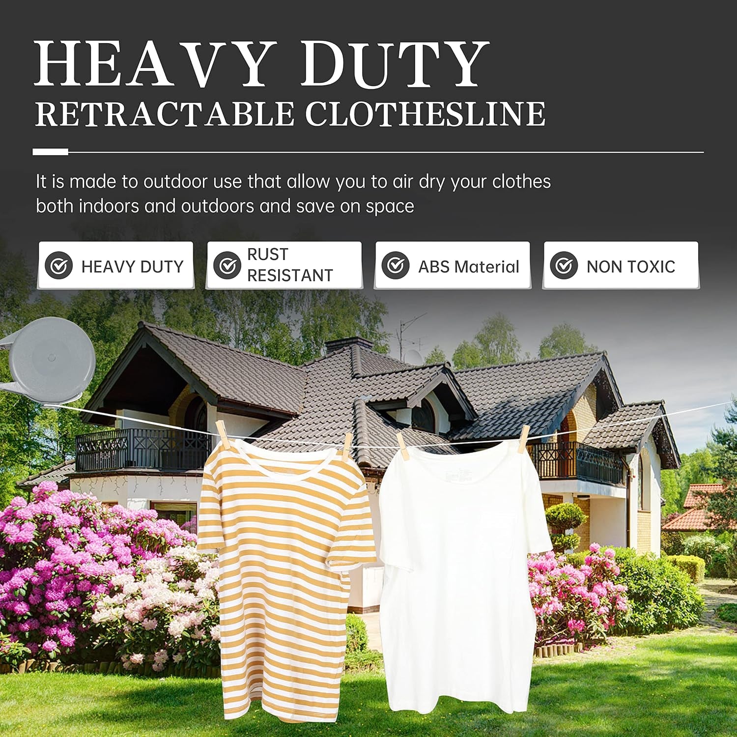 Retractable Clothesline Heavy Duty Retracting Clothes Line Outdoor and Indoor with Durable ABS Shell and 38 Feet Extruded PVC Line,With Lock to Prevent Sagging