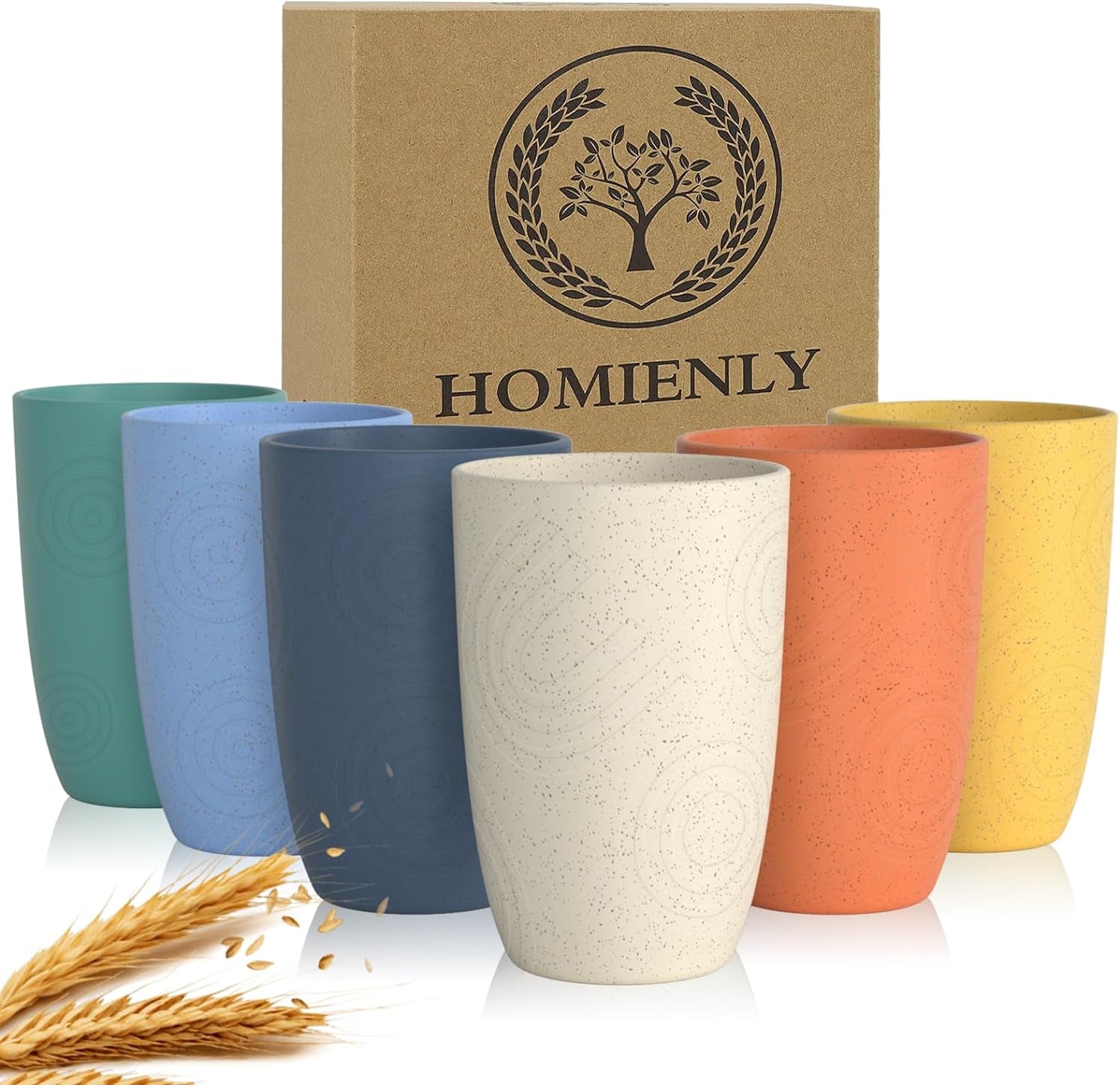 Plastic Cups Alternatives Unbreakable Drinking Glasses Wheat Straw Cup Sets for Kitchen Camping Party RV Stackable Water Tumblers Dishwasher Freezer & Microwave Safe 6 PCS (12OZ, Multi)