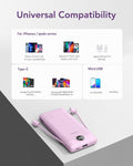 Portable Charger with Built-In AC Plug and Cables, All in One 10000Mah Ultra Slim Power Bank Travel Essentials, Fast Charging Battery Pack Compatible with Iphone, Samsung, Android (Purple)