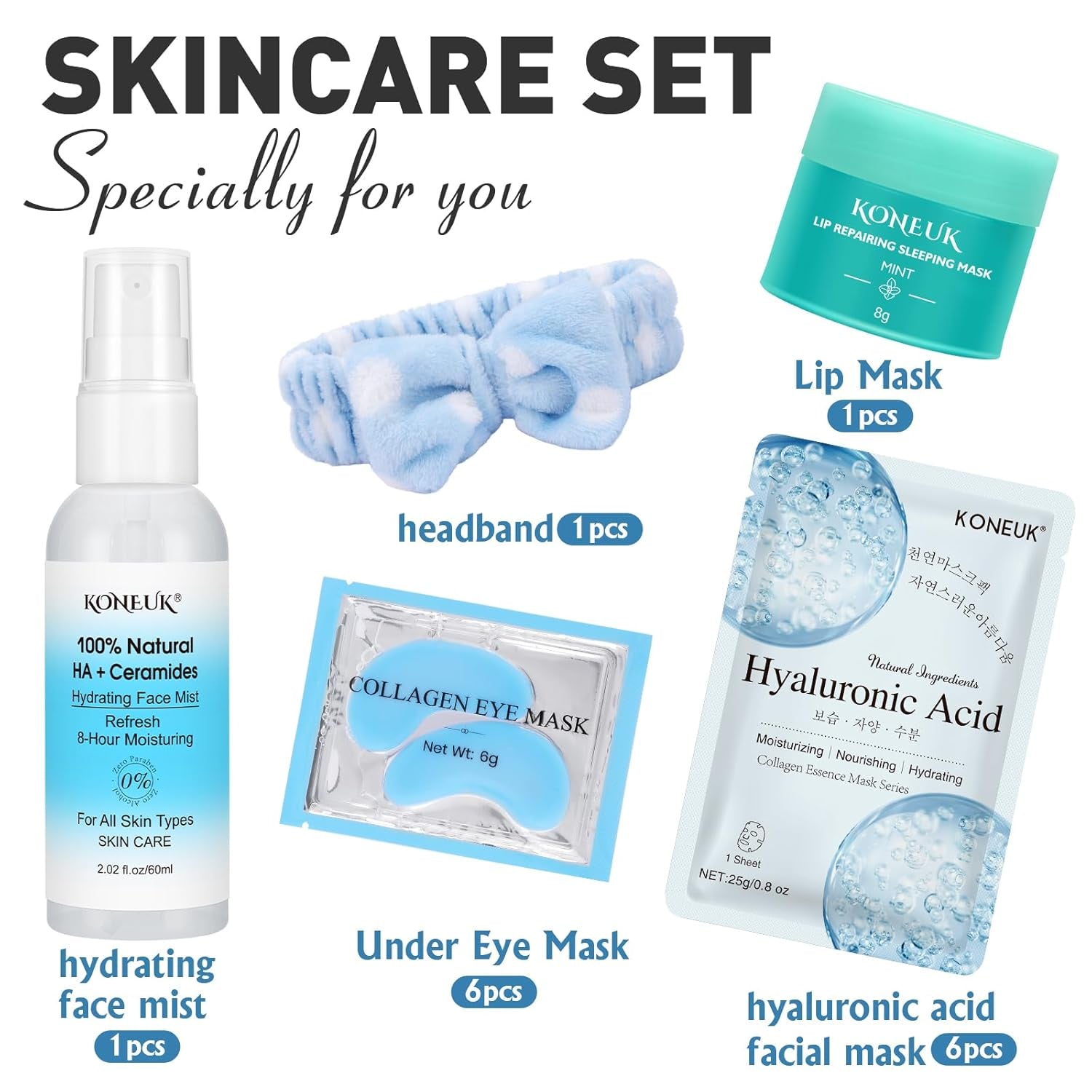 15 PACK Skincare Set with Facial Masks, under Eye Patches, Face Mist, Lip Mask, Headband, Skin Care for Women, Travel Kit & Birtuday Gifts for Teens Girls, Thank You Gift for Her, Teacher Gifts