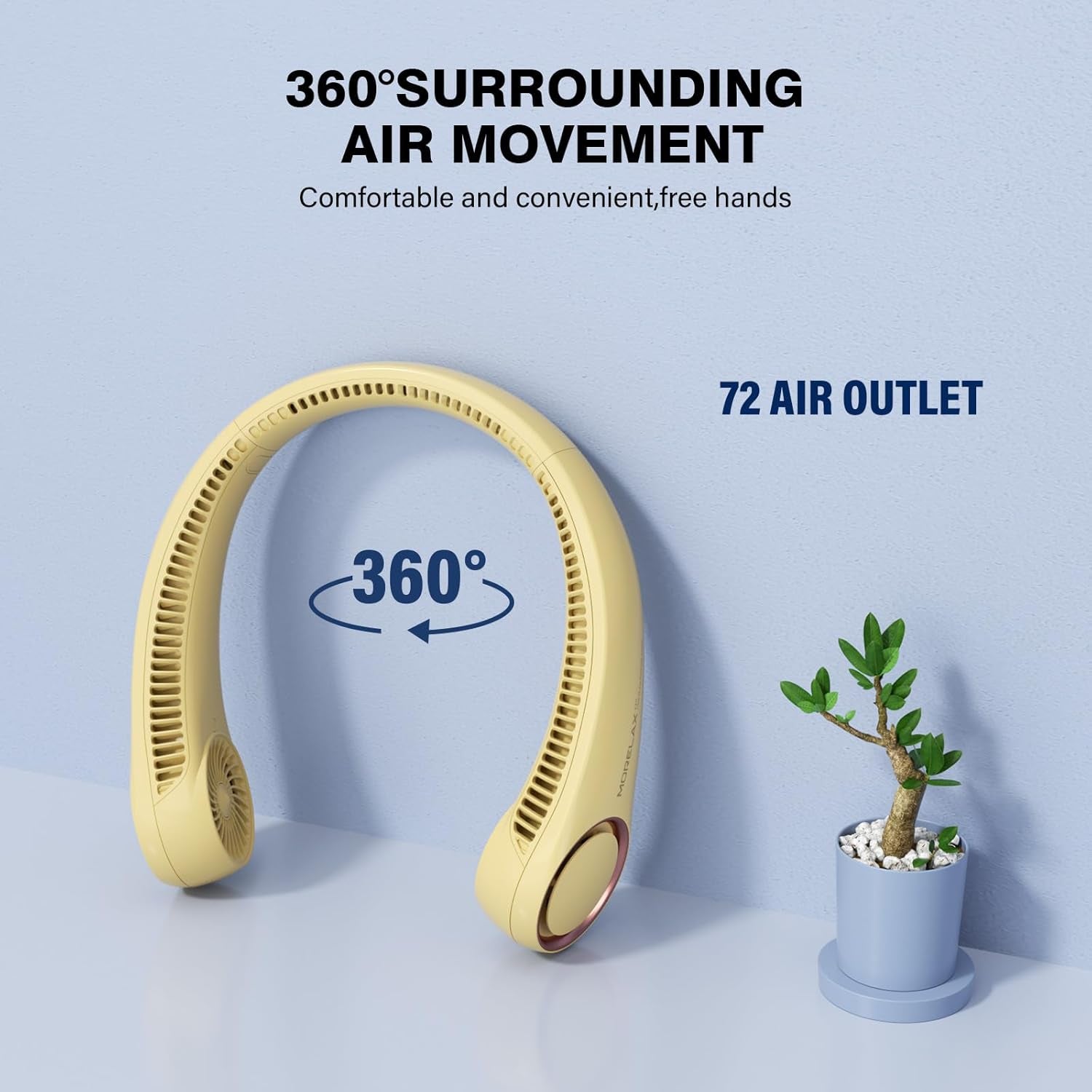 Neck Fan, USB Rechargeable Personal Fan,Hand Free Bladeless Portable Fans,4000 Mah, 3 Speeds,72 Air Faster Softer 360° Cooling, Gift Suitable for Home, Office, Travel, Sports Amber