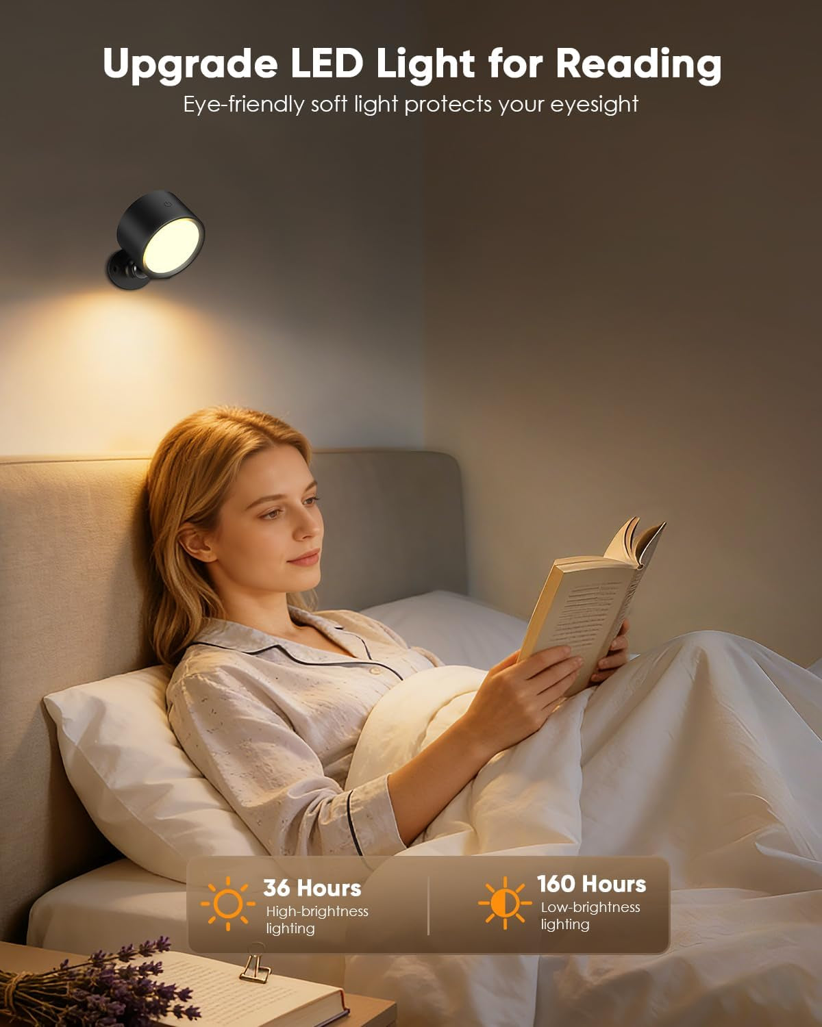 LED Wall Mounted Lights 2 Pcs with Remote, Rechargeable Wall Sconce with 3 Color Temps & Dimmable Magnetic 360Â° Rotation Cordless Light for Bedroom Reading Bedside