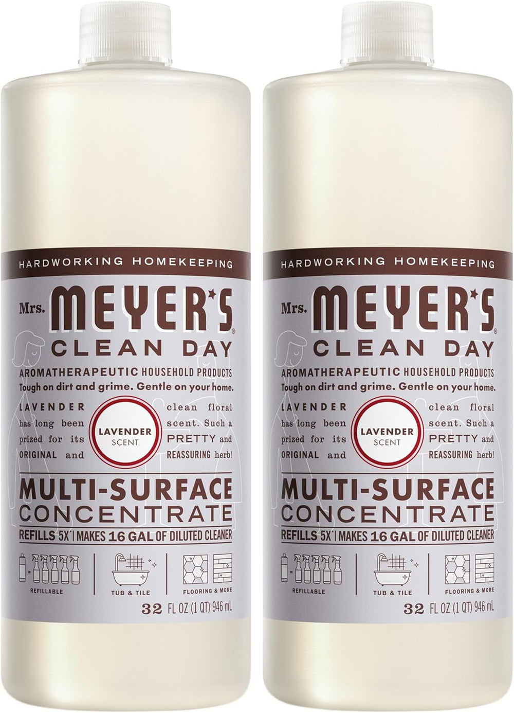 MRS. MEYER'S CLEAN DAY Multi-Surface Everyday Concentrate, Lavender Scent, 32 Fl Oz Bottle - 2 Pack