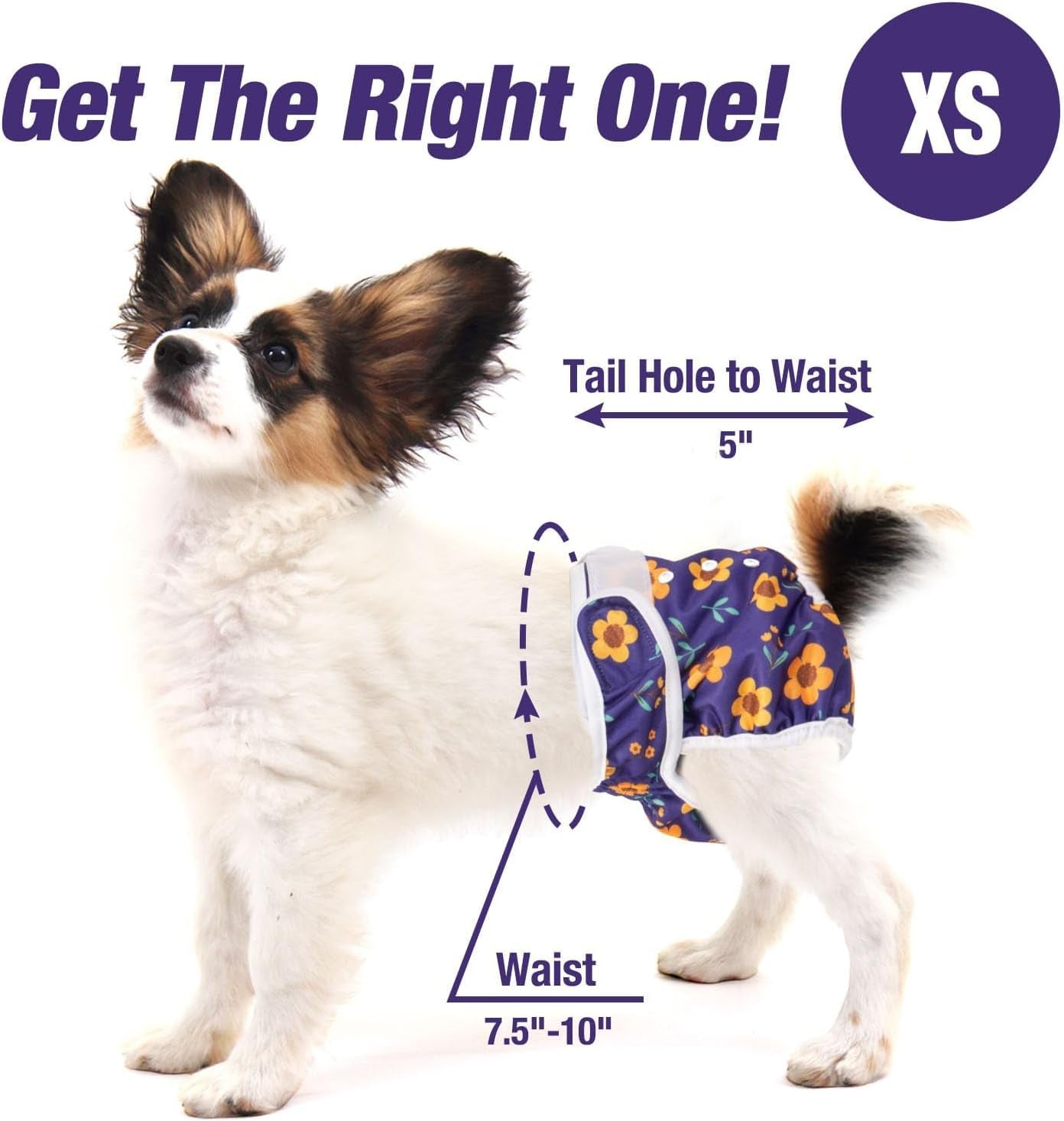 Washable Female Diapers (3 Pack) Female Dog Diapers, Comfort Reusable Doggy Diapers for Girl Dog in Period Heat (Cute Flower, XS)