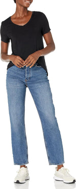 Women'S Relaxed-Fit Short-Sleeve V-Neck Tunic Activewear Shirt (Available in plus Size)