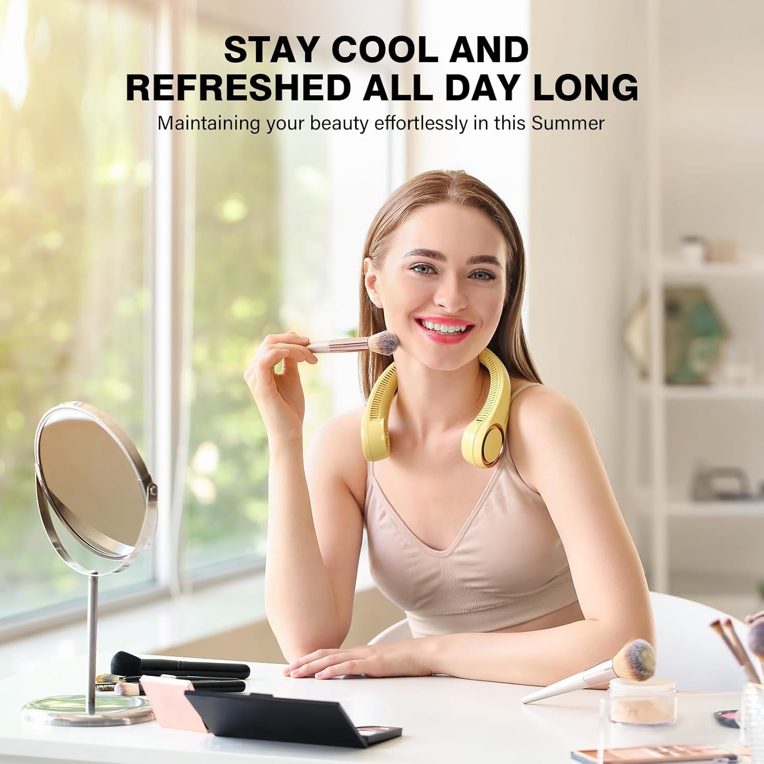 Neck Fan, USB Rechargeable Personal Fan,Hand Free Bladeless Portable Fans,4000 Mah, 3 Speeds,72 Air Faster Softer 360° Cooling, Gift Suitable for Home, Office, Travel, Sports Amber