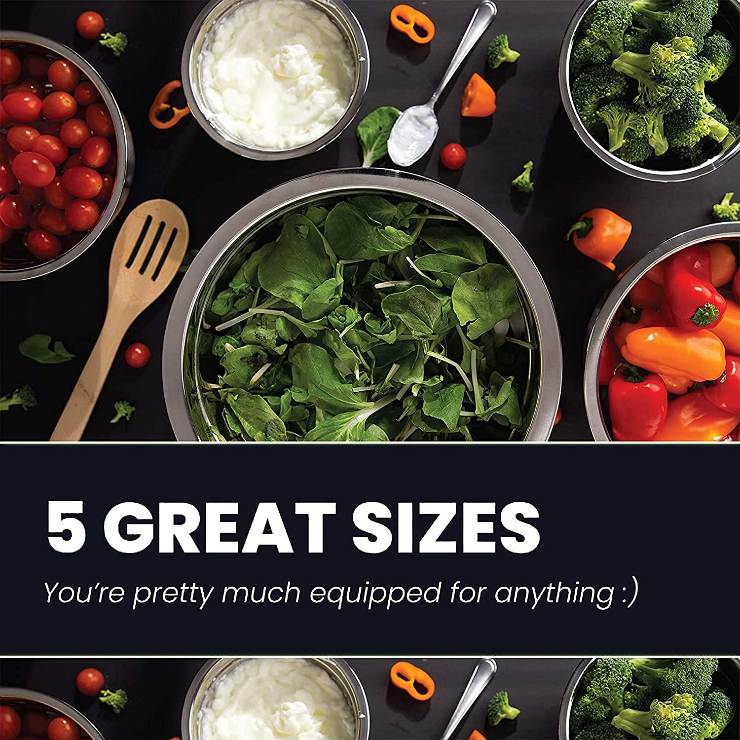 Meal Prep Stainless Steel Mixing Bowl (5-Piece Set) Home, Refrigerator, and Kitchen Food Storage Organizers | Ecofriendly, Heavy Duty, No Lids
