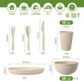36-Piece Reusable Wheat Straw Dinnerware Sets for 6,  Unbreakable Reusable Set Kitchen Cups, Plates, Bowls Sets & Cultery Dishwasher Microwave Safe - Patio, Outdoors, RV, Camping Dishes